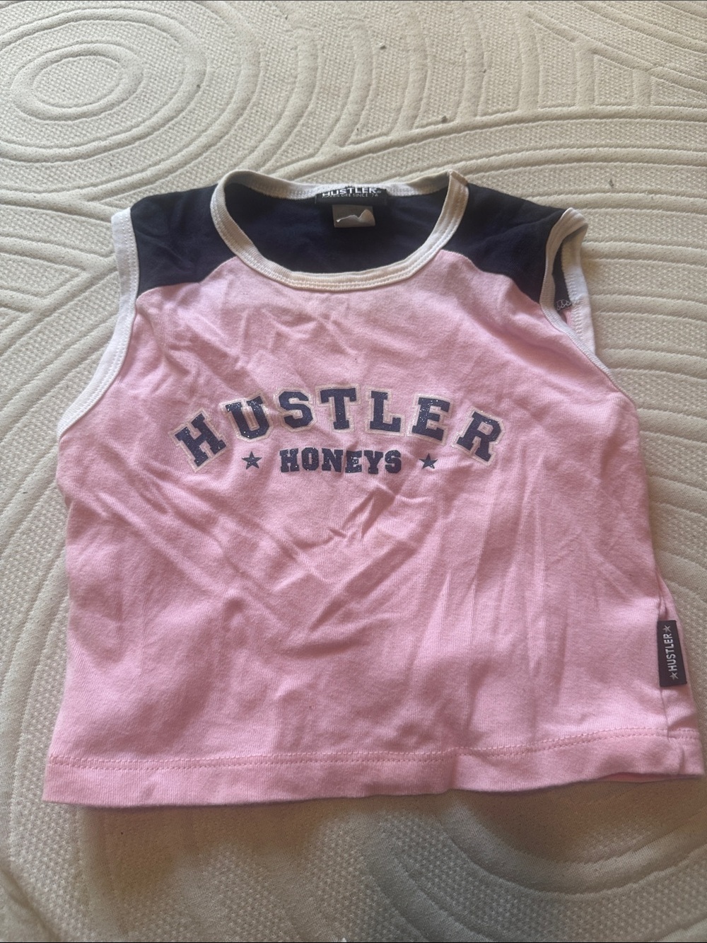 Hustler Hollywood vintage y2k pink and navy Hustler Honeys crop top extra small